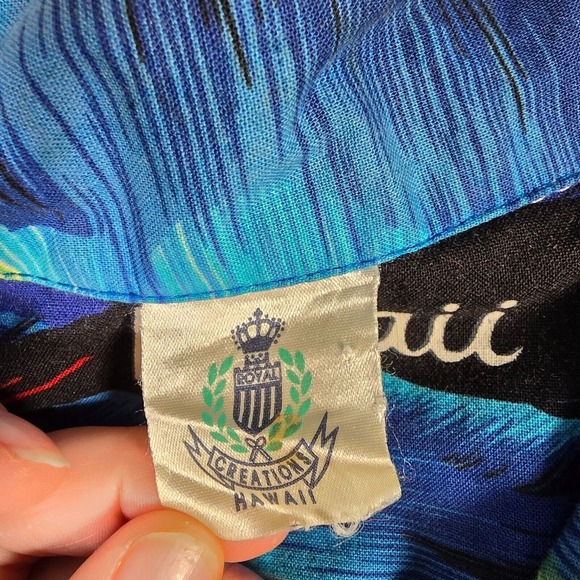 Vintage Royal Creations Shirt Mens Large Hawaiian Aloha Sunset‎ Palm Tree Surf - Picture 5 of 10